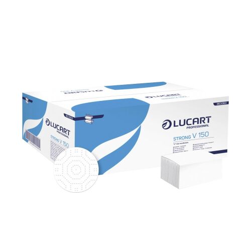 Kéztörlő 2 rétegű V hajtogatású 100 % cellulóz 190 lap/cs 20 cs/karton Lucart Strong V2.25_863051 hófehér 135991727
