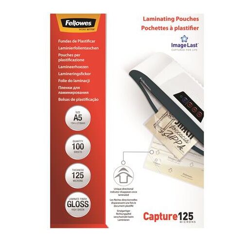 Fellowes A5 125 mikrónov lesklé laminovacie fólie, balenie 100 ks