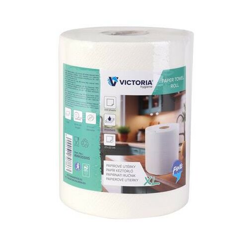 Kéztörlő, tekercses, 2 rétegű, 300 lap, VICTORIA HYGIENE, "Fine XL" 136002804