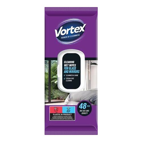 Vortex üveg- és tükörtisztító törlőkendő, 48 darab, csíkmentes tisztítás