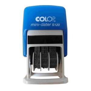 COLOP mini-dater S120 date stamp, blue, reverse date, 12 years ink pad - Colop
