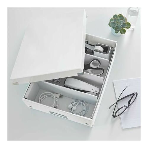 Cutie Leitz Click & Store albă cu organizatoare și rechizite de birou