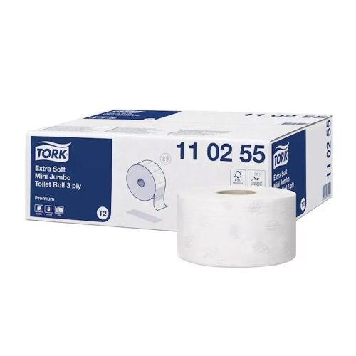 Toalettpapír 3 rétegű közületi átmérő: 18,7 cm 600 lap/120 m/tek 12 tek/karton Extra Soft Mini Jumbo Tork_110255 fehér 136010860