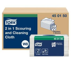 Súroló- és tisztítókendő, 2in1, újrafelhasználható, 1 rétegű, 360 lap, W8 rendszer, TORK, fehér 136012107 - Tork