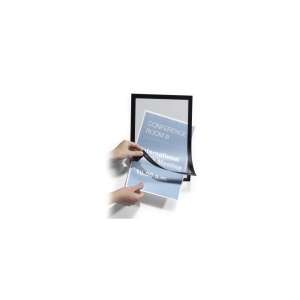 Durable Duraframe® A4 magnetic frame, black, with adhesive backing, showing how to insert a sheet of paper - Durable
