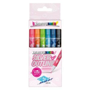 Filctoll készlet, 1-2 mm, metál ezüst, WEDO, 6 különböző színű kontúrral 136014929 - Filctoll