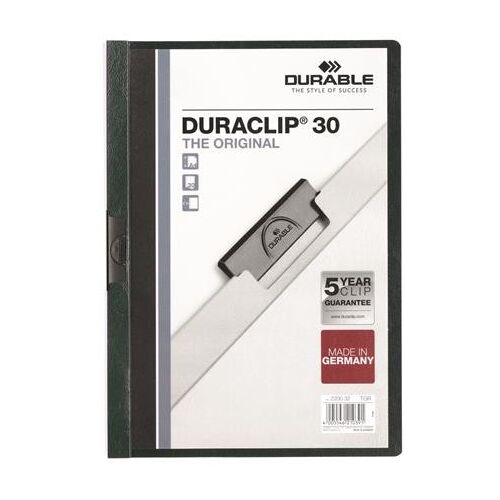 Gyorsfűző, klipes, A4, DURABLE "DURACLIP® 30", sötétzöld 136017265