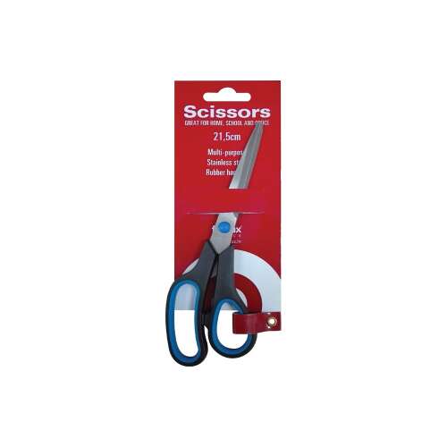 21,5 cm Fornax 9609 Büroschere mit Gummigriffen, schwarz und blau, in Blisterverpackung