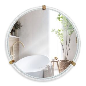 Runder LED-Badezimmerspiegel - 70cm mit Touch-Bedienelementen und Antibeschlagfunktion über einer Badewanne. - Badezimmerspiegel
