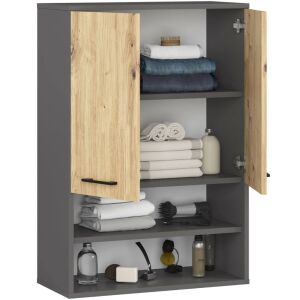 AKORD FIN Grafitovo sivá a Dub Artisan Nástenná skrinka do kúpeľne s policami - Kúpeľňová skrinka