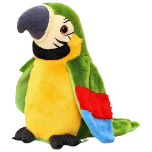 Interaktív beszélő papagájjáték Teno®, amely mindent megismétel, amit hall, mozgatja a szárnyait és a testét, bolyhos, vidám, zöld 136149839 - Interaktív plüss
