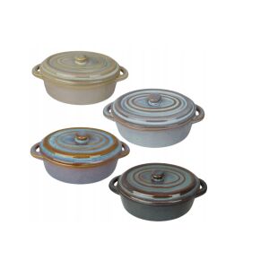 Koopman 4-teiliges Ramekin-Set mit Deckel, Keramik, oval, verschiedene Farben - Backgeschirr
