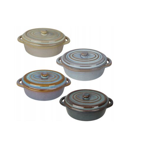 Koopman 4-teiliges Ramekin-Set mit Deckel, Keramik, oval, verschiedene Farben