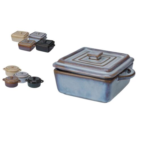 Koopman Keramik-Ramekin-Set mit Deckel, quadratische Form, mehrere Farben, Küchenutensilien