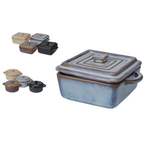 Set ramekine ceramice Koopman cu capace, formă pătrată, mai multe culori, ustensile de bucătărie - Tigăi de copt