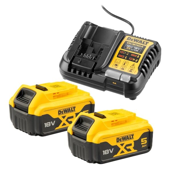 DEWALT Akkukészlet, 18V XR, 2×5Ah, töltővel, starter kit