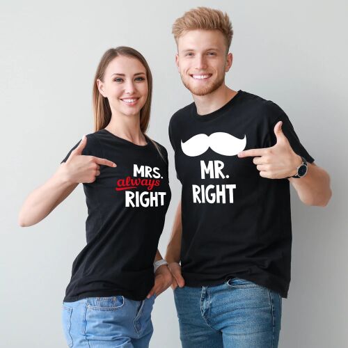 Mr. Right & Mrs. Always Right | grafikás páros pamutpóló 136200456