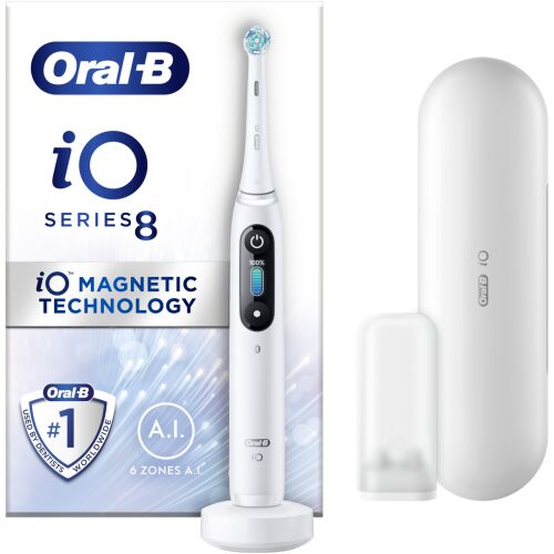 Oral-B iO8 Elektromos Fogkefe, Fehér, mágneses technológiával és töltőtokkal