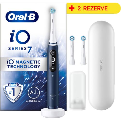 Oral-B iO7 Elektryczna Szczoteczka do Zębów z 2 Głowicami, z technologią magnetyczną, AI i etui podróżnym.