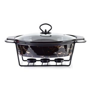 MODERN KITCHEN Hőfokszabályzó Tál 1,6l, Üveg Fedéllel, Elegant Fekete