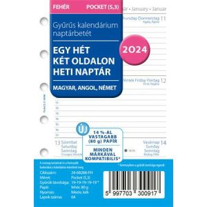 Kalendárium betét, tervező, Filofaxhoz, pocket méret, heti, 1 hét/2 oldal, 2024 136316505 - Naptár