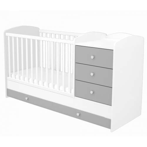 Timba Erik 3 fiókos kombinált gyermekágy ezüst-fehér színben, pelenkázó asztallal és alsó fiókkal