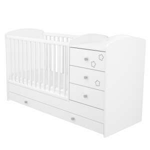 Timba Félix Kombinált 3 fiókos gyermekágy Fehér, fehér kiságy pelenkázóval és fiókokkal - Gyerek szekrény