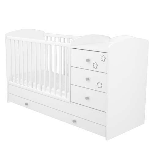 Timba Félix Kombinált 3 fiókos gyermekágy Fehér, fehér kiságy pelenkázóval és fiókokkal