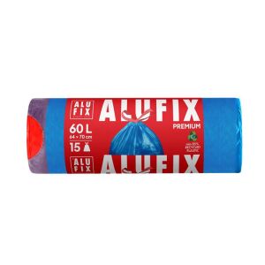 Szemeteszsák, zárószalagos, 60 l, 15 db, 64x71 cm, 26 µ, ALUFIX, kék 136320194 - Alufix
