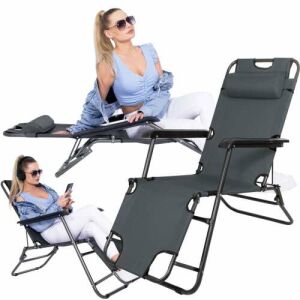 Collage of Springos folding sun lounger in use and product shot - Sun Lounger & Deck Chair