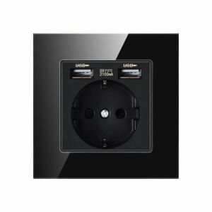 Priză Techstar Crystal TSU1 negru onyx din sticlă cu porturi duble de încărcare USB - Lămpi și iluminat