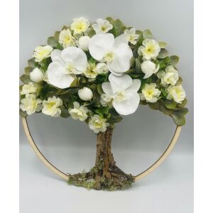 Életfa fehér díszítésű művirág fa lakásdekorációhoz - Ajtódísz