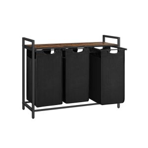 VASAGLE Ipari Szennyestartó Szekrény 3 Kivehető Zsákkal és Tárolópolccal Rusztikus Barna-Fekete