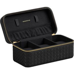 SONGMICS RONNE Luxus Óratartó Utazótok 3 Órához Fekete PU Bőr Kivitelben 136361981 - Óraforgató & óratartó doboz