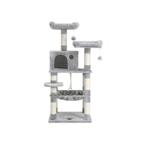 FEANDREA világosszürke, többszintes macskafa kaparófákkal, kuckóval, függőággyal és pihenőkkel - Macskabútor