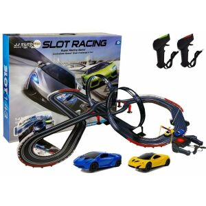 JJ Slot Racing versenypálya szett két hurokkal, 1:43 méretarányú autókkal és vezérlőkkel - Lean Toys