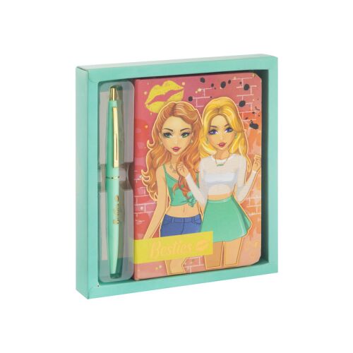Zestaw upominkowy Besties Girls Journal z długopisem - Turkusowy
