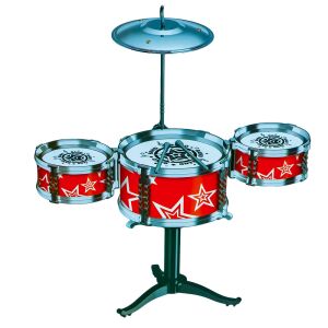 Gyerek dobfelszerelés, Daemi, 3 tam-tam dob, 1 cintányér, piros/kék, 34x14x20cm