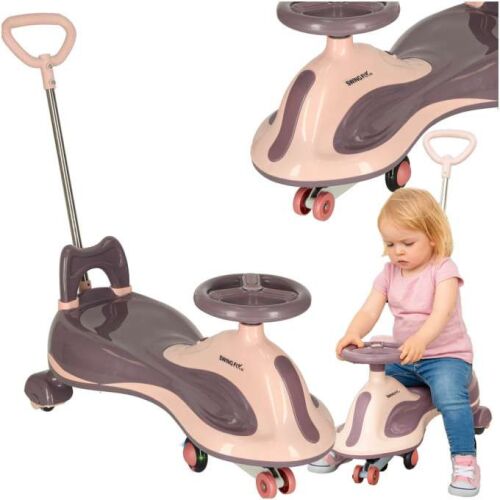 Collage of Swing FIX S2 gravity rider with child using it