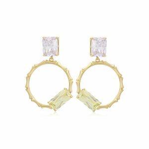 Arany tónusú Emporia Ötvözetű Fülbevaló Zöld Emporia® Kristállyal és Fehér Emporia® Kristállyal, XUP126 136389990 - Emporia