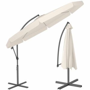 Funfit Premium beige Ampelschirm, geöffnet und geschlossen - Markisen & Beschattungen