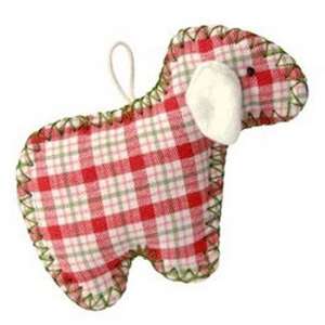 Kathe Kruse 15 cm red and white plaid Christmas lamb ornament - Christmas tree ornament