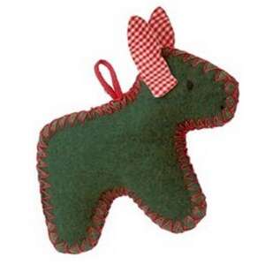 Kathe Kruse Christmas donkey ornament, 15 cm, green felt with red and white checkered ears - Christmas tree ornament