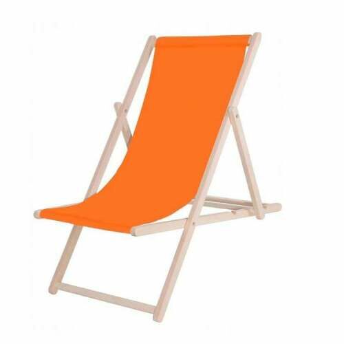 Dechland Orange Wooden Beach Chair, Foldable Sun Lounger