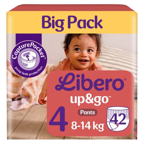 Libero Up&Go Mărimea 4 (8-14kg) Chiloței Pampers, Pachet Mare cu 42 bucăți
