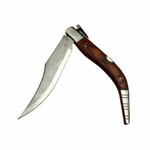 Nóż Tücsökvadász z ostrzem ze stali nierdzewnej i brązową drewnianą rękojeścią, otwarty - Nóż kuchenny