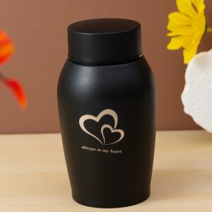 Rozsdamentes Acél Urna Kisállatoknak - Fekete kisállat hamvasztó urna szív mintával - Kiegészítők háziállat tartáshoz