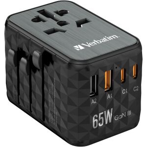 Adaptor universal de călătorie Verbatim 65W GaN III UTA-05 cu porturi USB-C și USB-A - Adaptoare de rețea