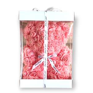 Barack rózsás maci csillogó strasszkővel fehér díszdobozban - Ajándék ötlet Valentin-napra