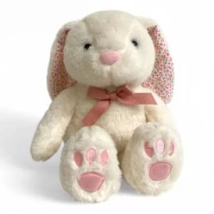 Weißes Plüschhase mit Schleife, 27 cm. Weiches Stofftier für Kinder, Ostergeschenk. - Kuscheltiere
